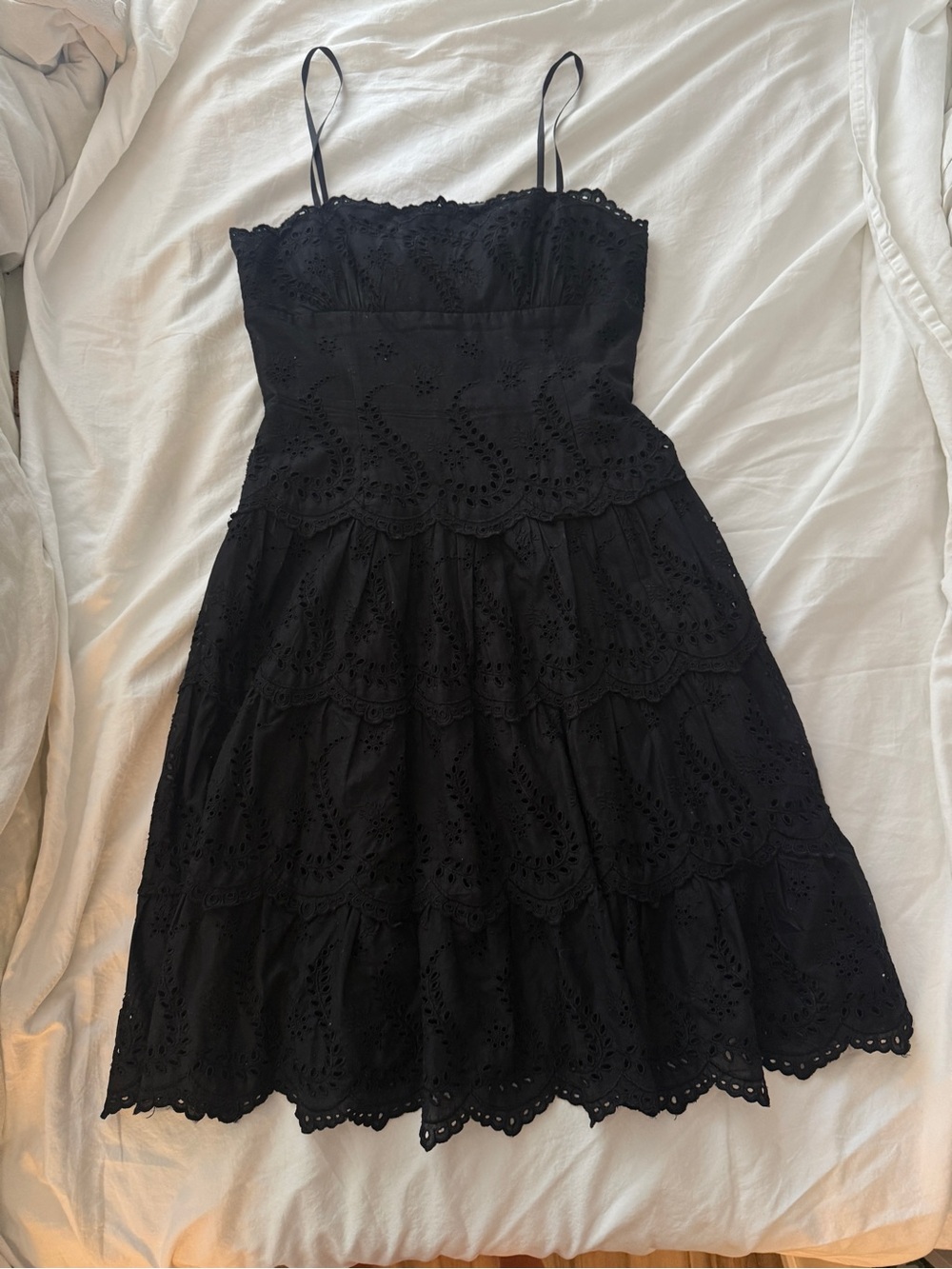 BCBGMaxAzria Black Eyelet Spaghetti Strap Mini Dress